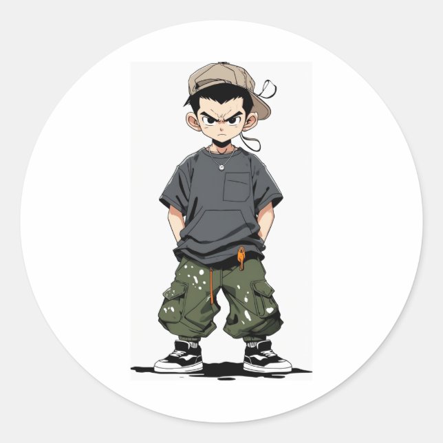 cartoon character classic round sticker (Front)