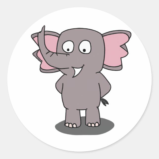Cartoon Character Elephant Classic Round Sticker (Front)
