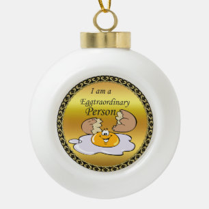 cartoon character fried egg with big smile ceramic ball christmas ornament