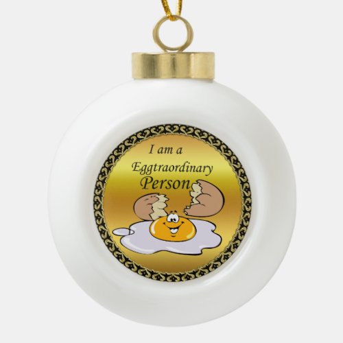 cartoon character fried egg with big smile ceramic ball christmas ornament