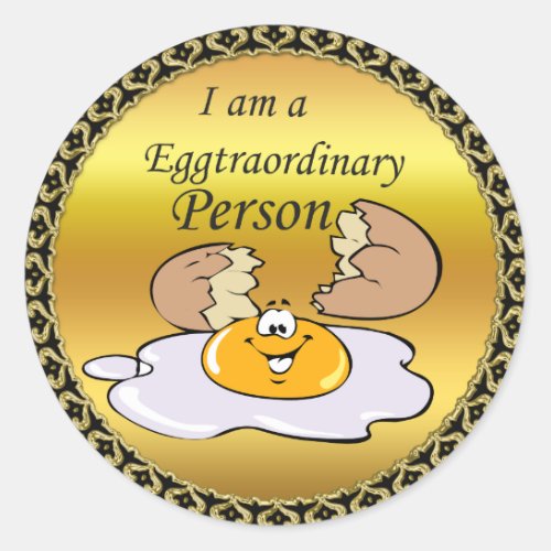 cartoon character fried egg with big smile classic round sticker