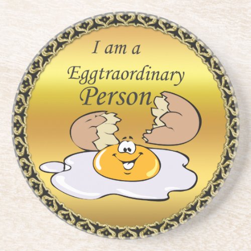 cartoon character fried egg with big smile coaster