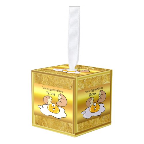 cartoon character fried egg with big smile cube ornament