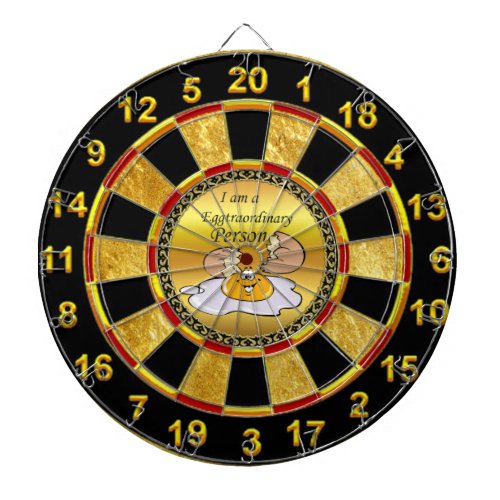 cartoon character fried egg with big smile dartboard with darts
