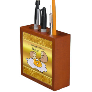cartoon character fried egg with big smile desk organizer