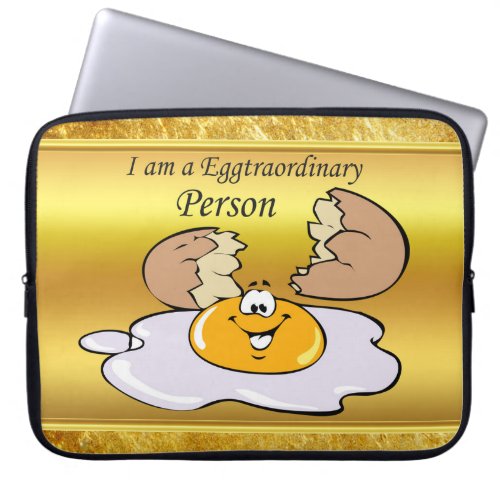 cartoon character fried egg with big smile laptop sleeve