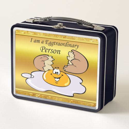 cartoon character fried egg with big smile metal lunch box