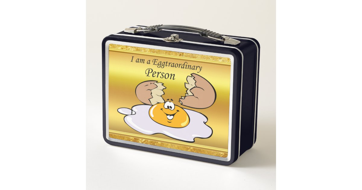 cartoon character fried egg with big smile metal lunch box | Zazzle