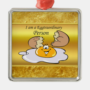 cartoon character fried egg with big smile metal ornament