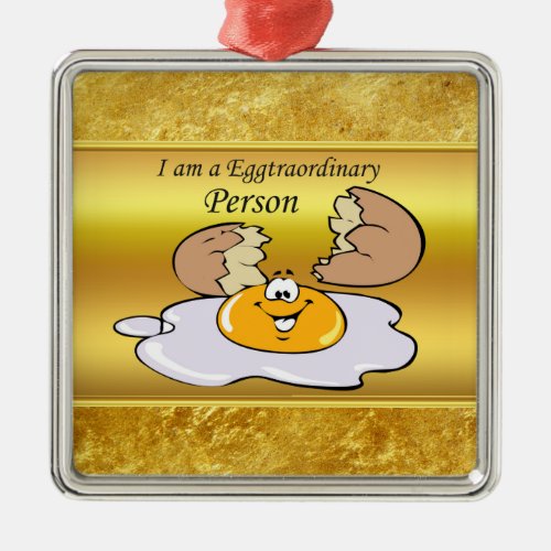 cartoon character fried egg with big smile metal ornament