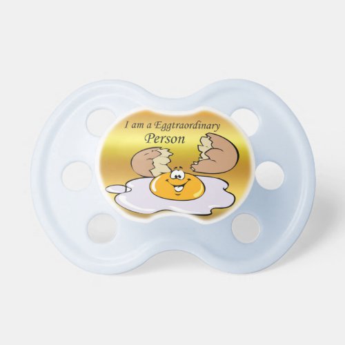 cartoon character fried egg with big smile pacifier