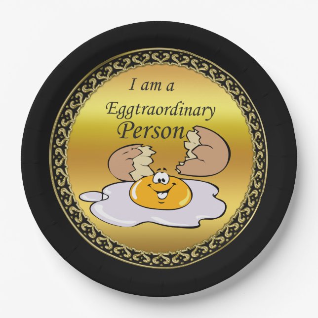 cartoon character fried egg with big smile paper plates (Front)