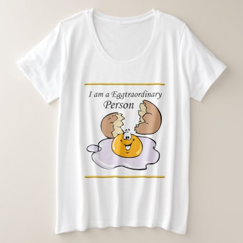 cartoon character fried egg with big smile plus size T_Shirt