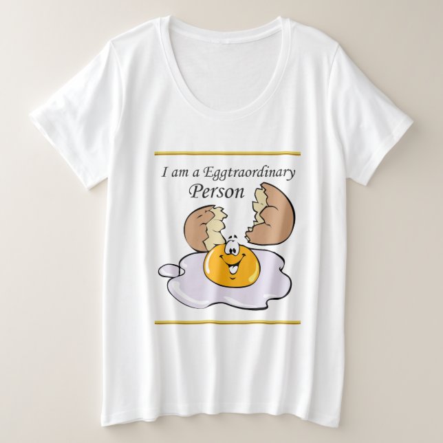 cartoon character fried egg with big smile plus size T-Shirt (Design Front)