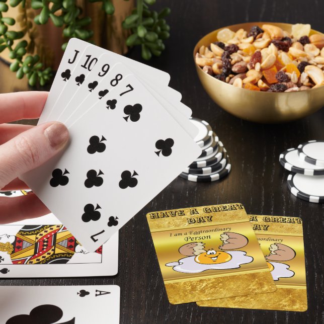 cartoon character fried egg with big smile poker cards (In Situ)