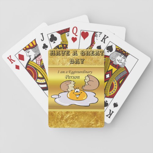 cartoon character fried egg with big smile poker cards
