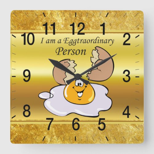 cartoon character fried egg with big smile square wall clock
