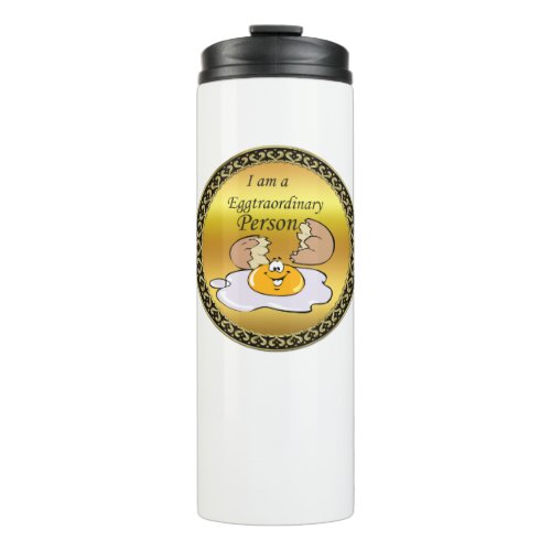 cartoon character fried egg with big smile thermal tumbler