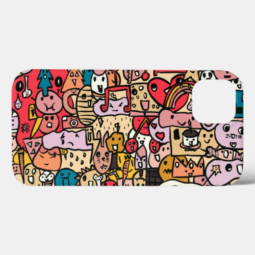 Cartoon Character Hand Drawn Toss Pattern Kids iPhone 13 Case