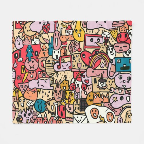 Cartoon Character Hand Drawn Toss Pattern Kids Fleece Blanket