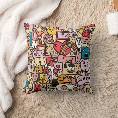 Cartoon Character Hand Drawn Toss Pattern Kids Throw Pillow