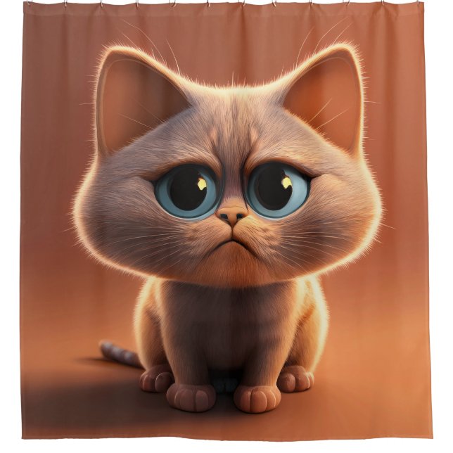 cartoon character illustration of a cute cat shower curtain (Front)