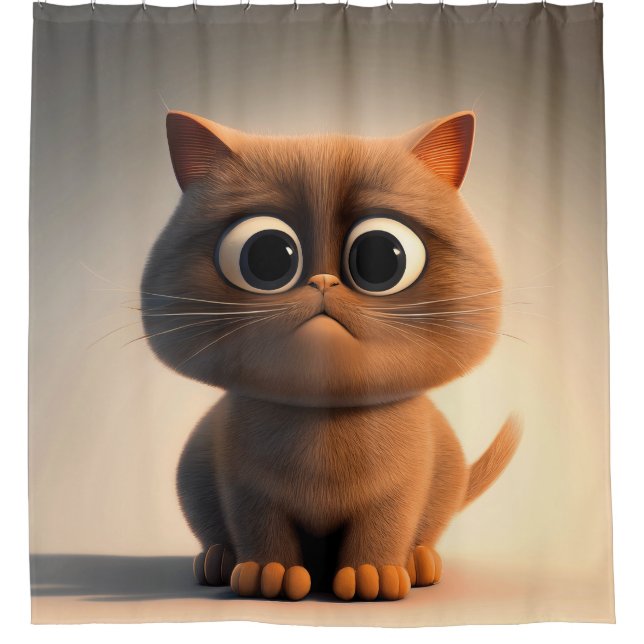 cartoon character illustration of a cute cat shower curtain (Front)