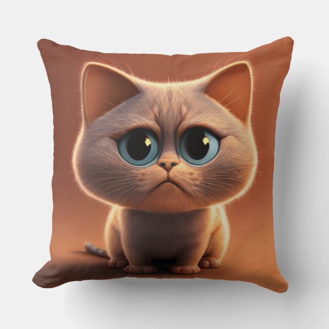 cartoon character illustration of a cute cat throw pillow (Front)