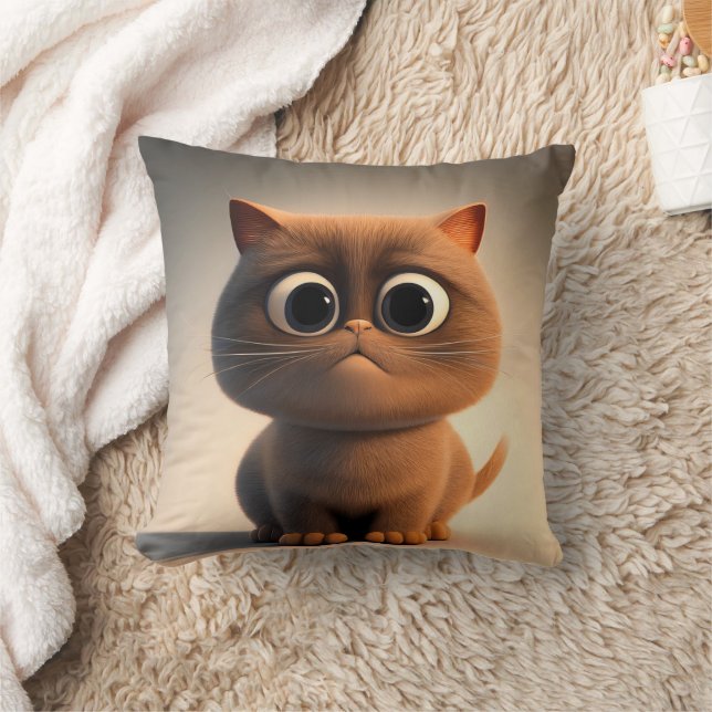 cartoon character illustration of a cute cat throw pillow (Blanket)