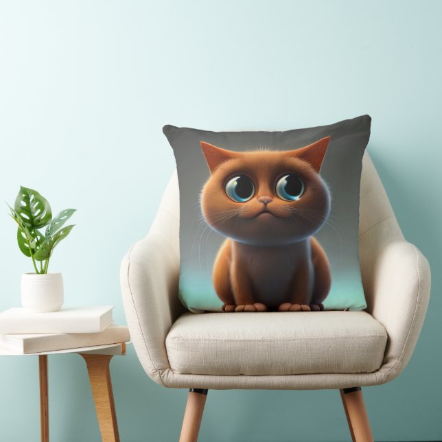 cartoon character illustration of a cute cat throw pillow (Chair)