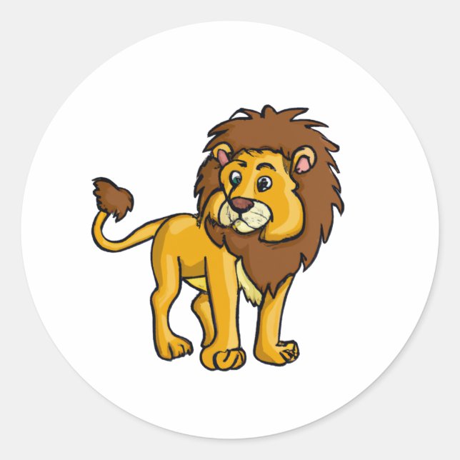 Cartoon Character Lion Classic Round Sticker (Front)