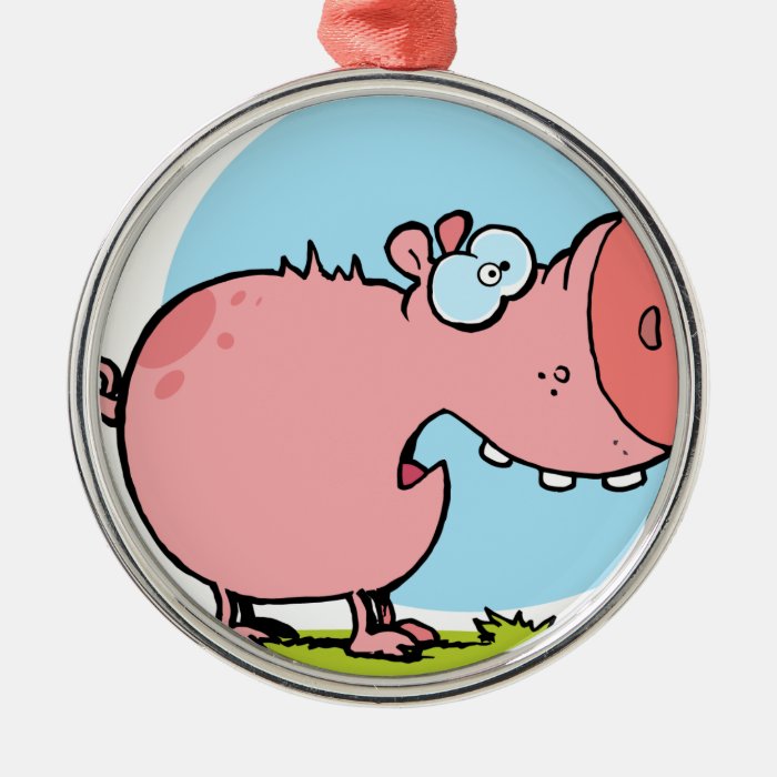 Cartoon Character Pig Looks Scared Christmas Ornaments