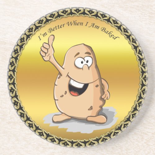 cartoon character potato with big eyes 2 sandstone coaster