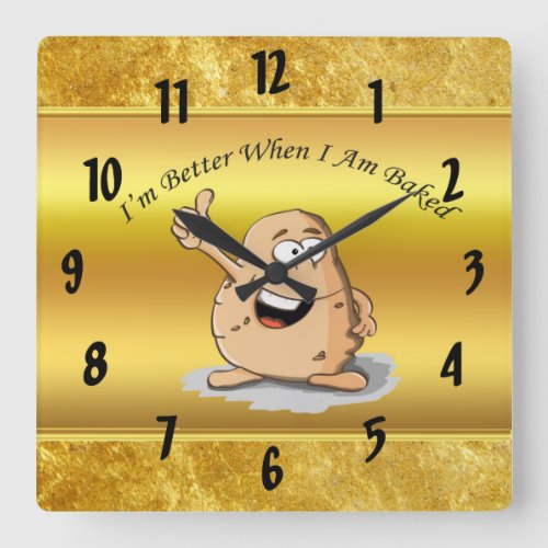 cartoon character potato with big eyes 2 square wall clock