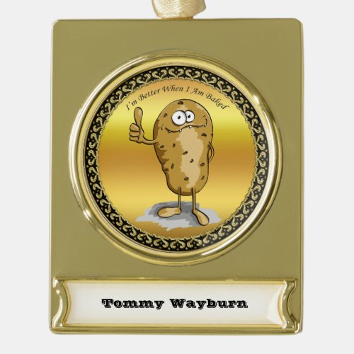 cartoon character potato with big eyes 3 gold plated banner ornament