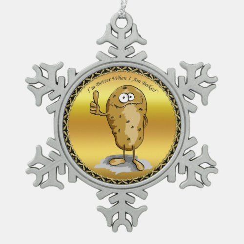 cartoon character potato with big eyes 3 snowflake pewter christmas ornament