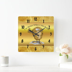 cartoon character potato with big eyes 3 square wall clock