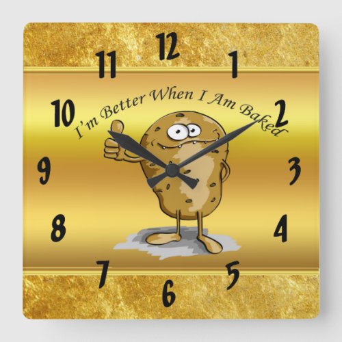 cartoon character potato with big eyes 3 square wall clock