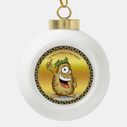 Cartoon character potato with green hair ceramic ball christmas ornament