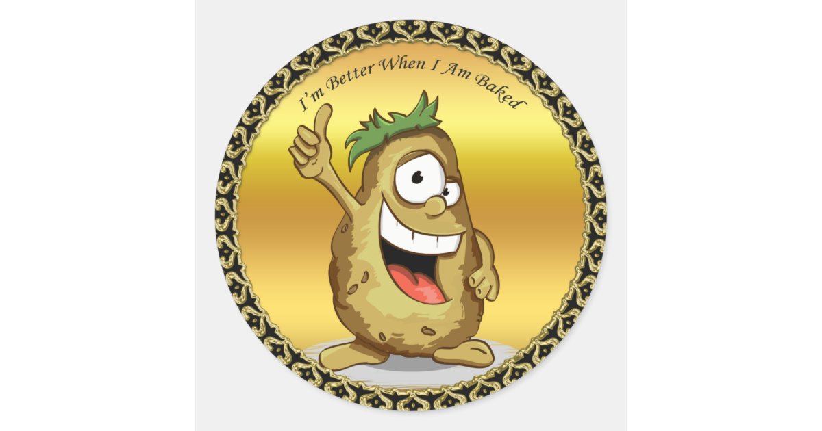 Cartoon character potato with green hair classic round sticker | Zazzle