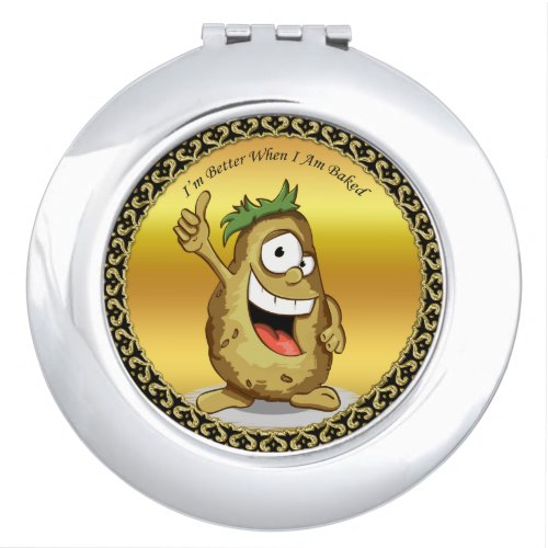Cartoon character potato with green hair compact mirror