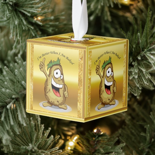 Cartoon character potato with green hair cube ornament (Tree)