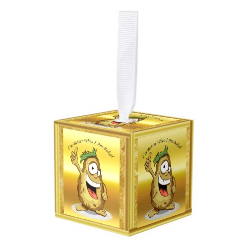 Cartoon character potato with green hair cube ornament