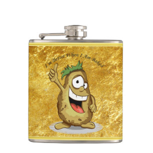Cartoon character potato with green hair flask