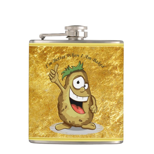 Cartoon character potato with green hair flask (Front)