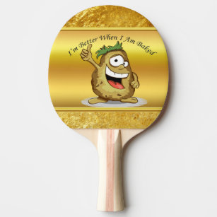 Cartoon character potato with green hair ping pong paddle