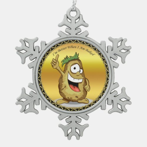 Cartoon character potato with green hair snowflake pewter christmas ornament