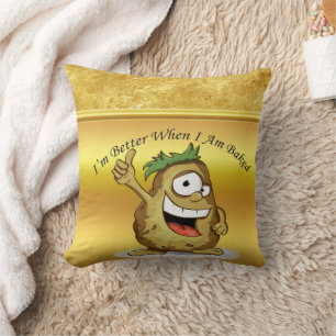 Cartoon character potato with green hair throw pillow