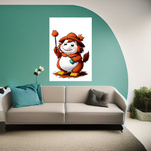 Cartoon character with a Hat and flower AI Art Poster