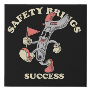 cartoon character with a red flag that says safety faux canvas print
